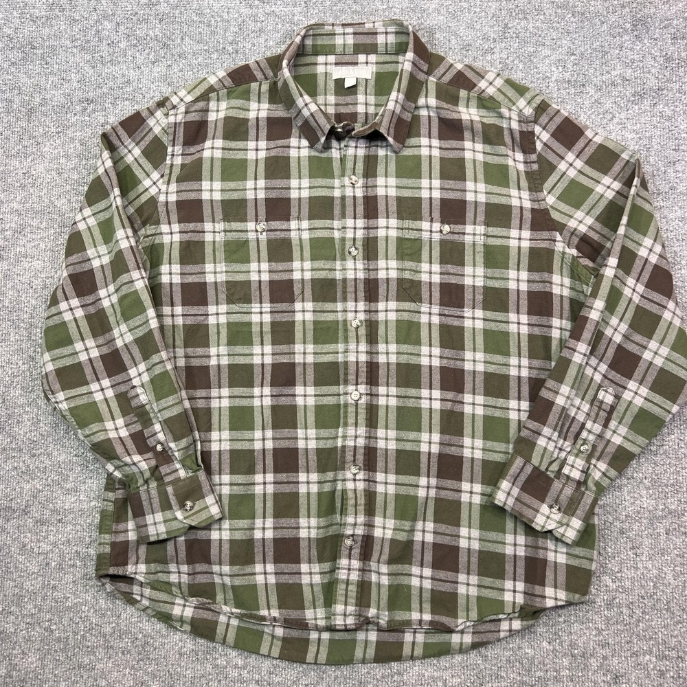 Ash & Erie Shirt Mens XL Green Plaid Flannel Button Front Long Sleeve Casual